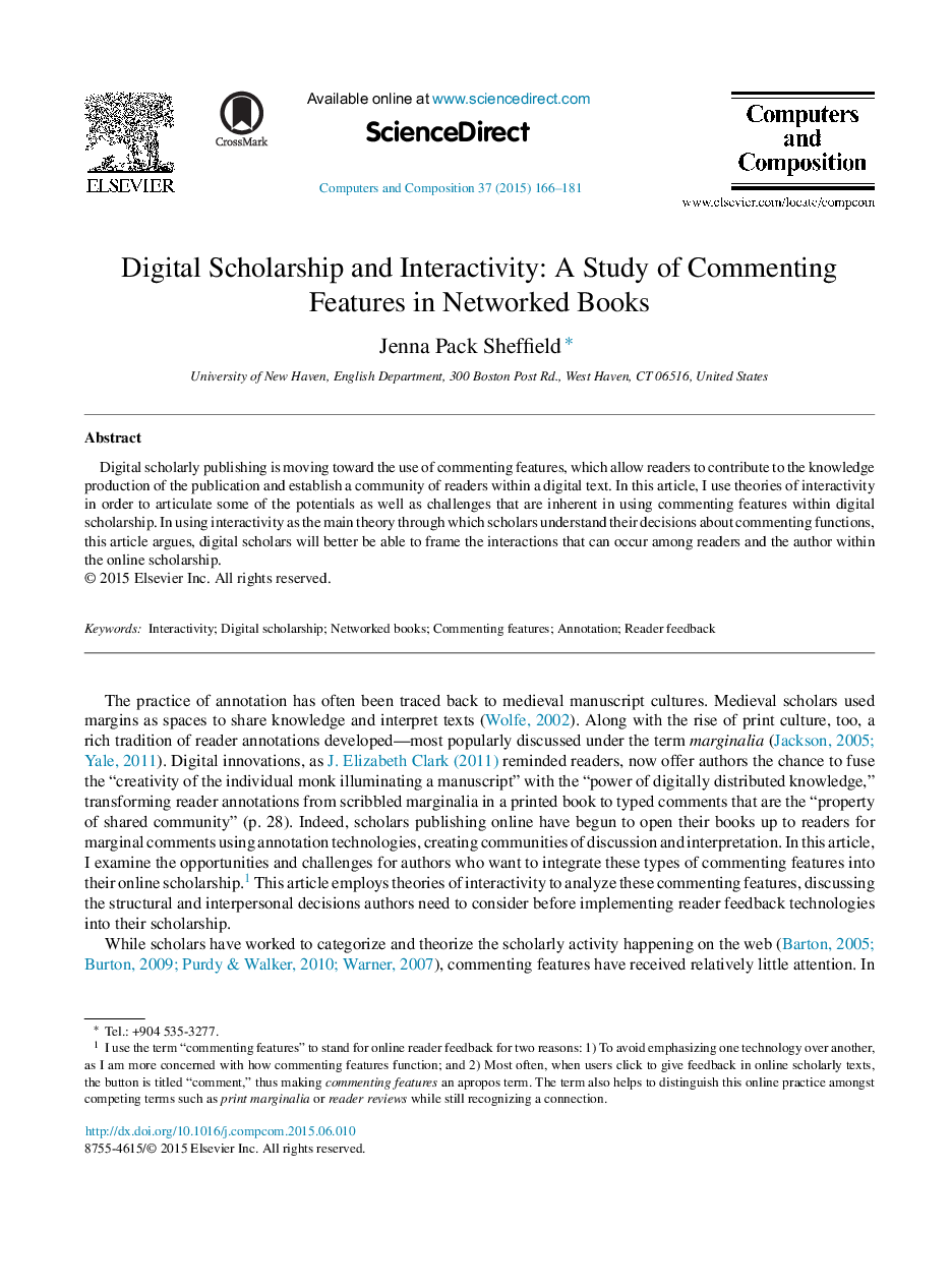 Digital Scholarship and Interactivity: A Study of Commenting Features in Networked Books