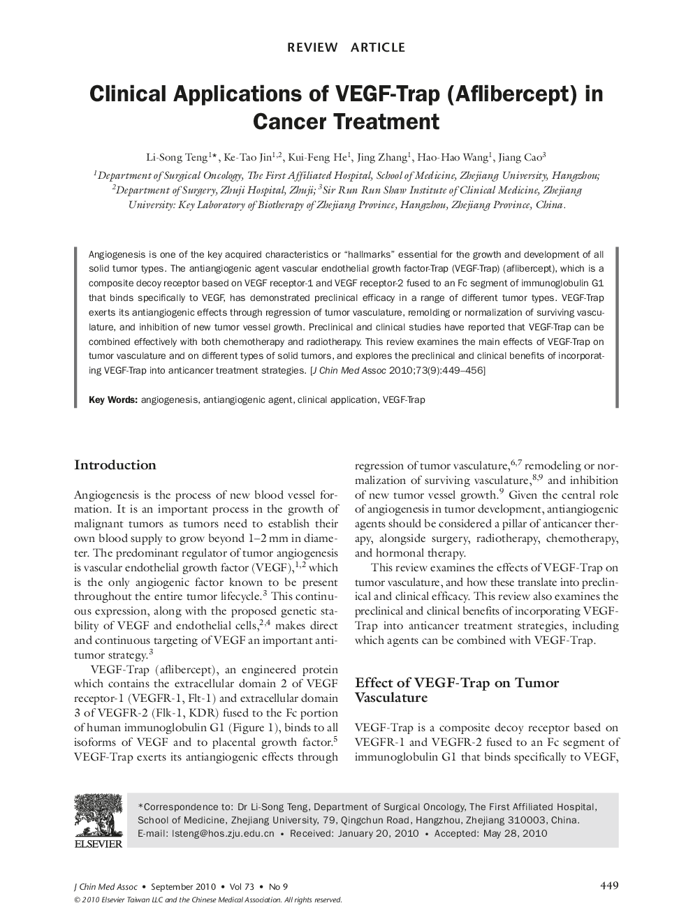 Clinical Applications of VEGF-Trap (Aflibercept) in Cancer Treatment