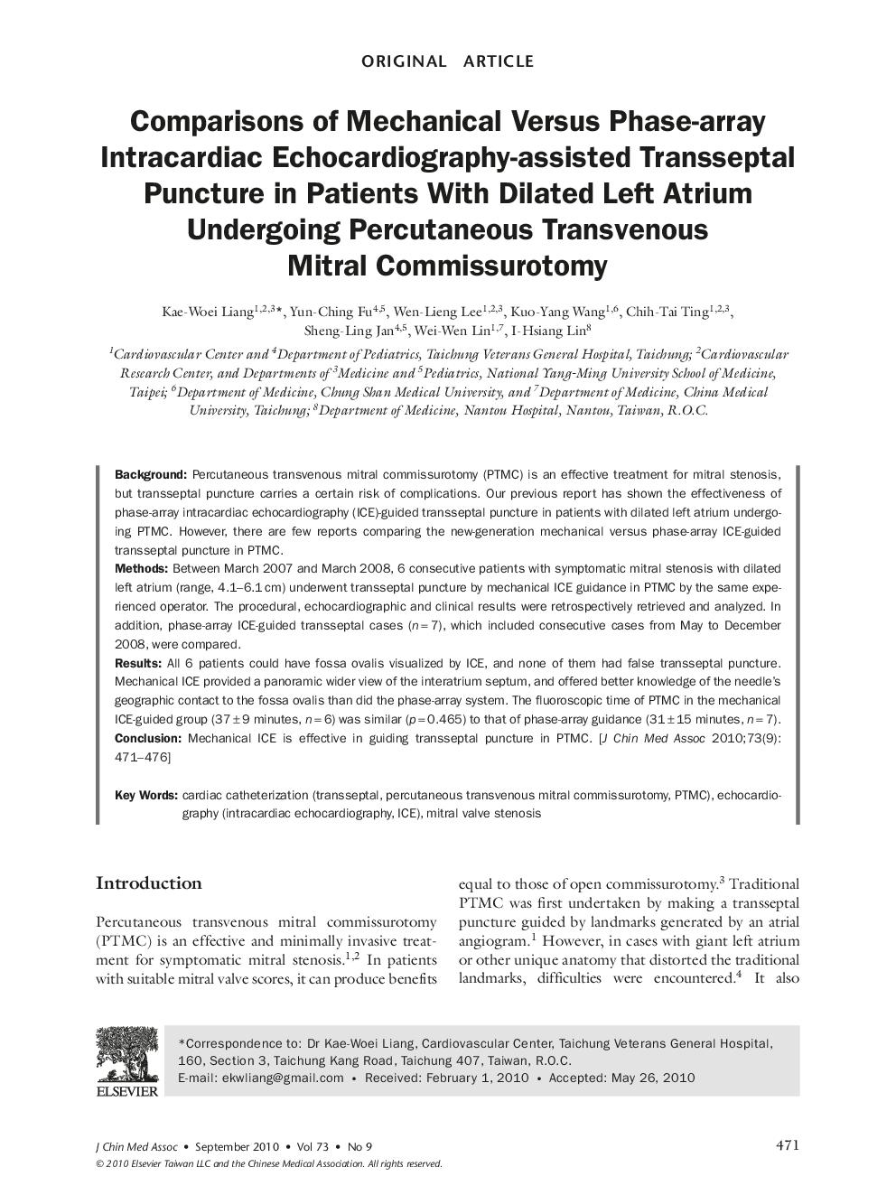 Comparisons of Mechanical Versus Phase-array Intracardiac Echocardiography-assisted Transseptal Puncture in Patients With Dilated Left Atrium Undergoing Percutaneous Transvenous Mitral Commissurotomy