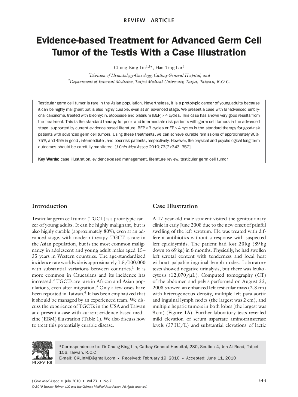 Evidence-based Treatment for Advanced Germ Cell Tumor of the Testis With a Case Illustration