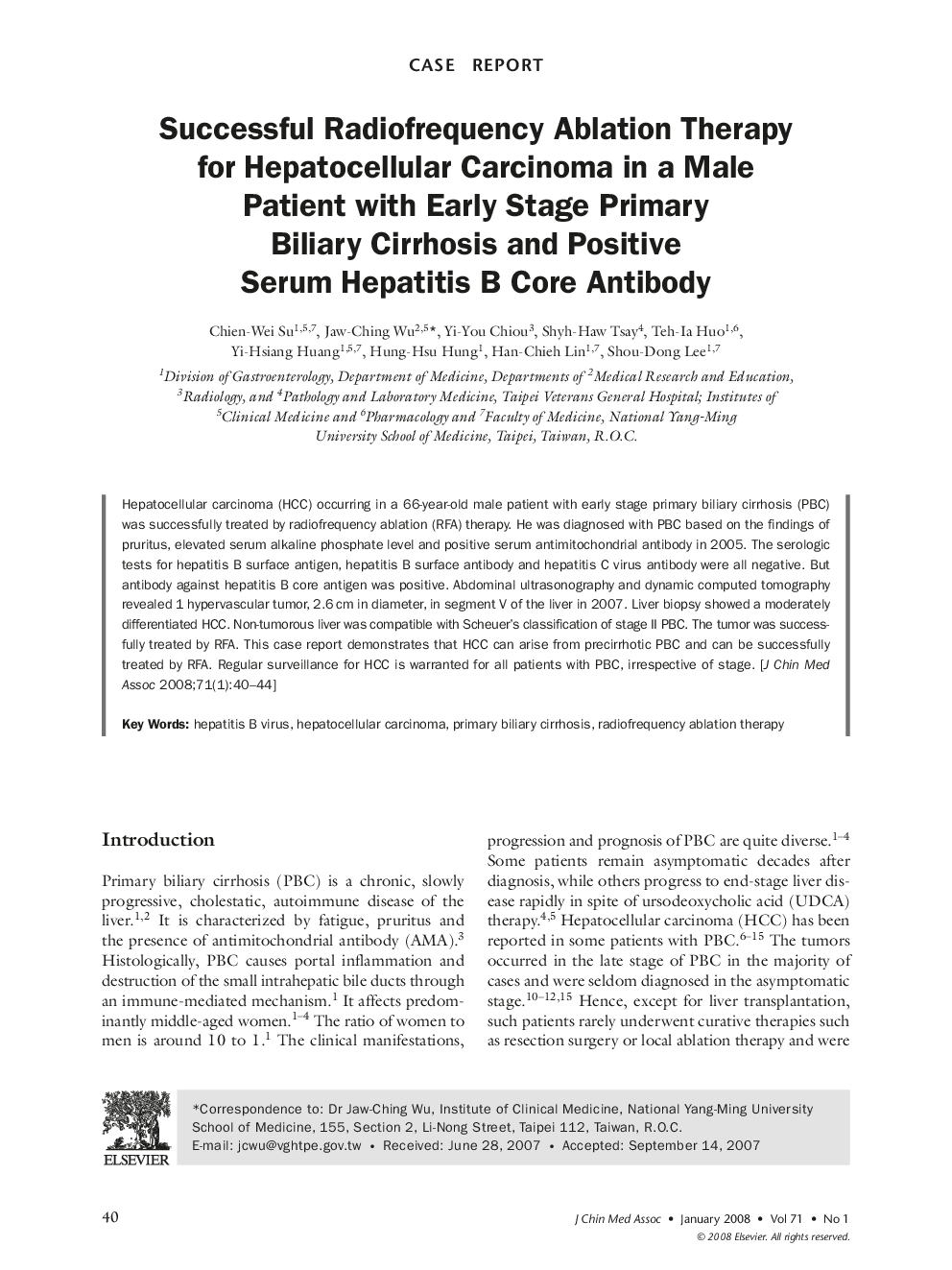 Successful Radiofrequency Ablation Therapy for Hepatocellular Carcinoma in a Male Patient with Early Stage Primary Biliary Cirrhosis and Positive Serum Hepatitis B Core Antibody