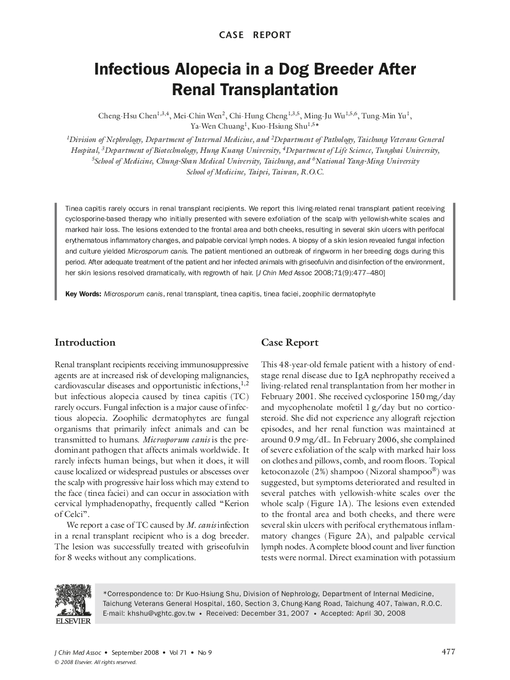 Infectious Alopecia in a Dog Breeder After Renal Transplantation