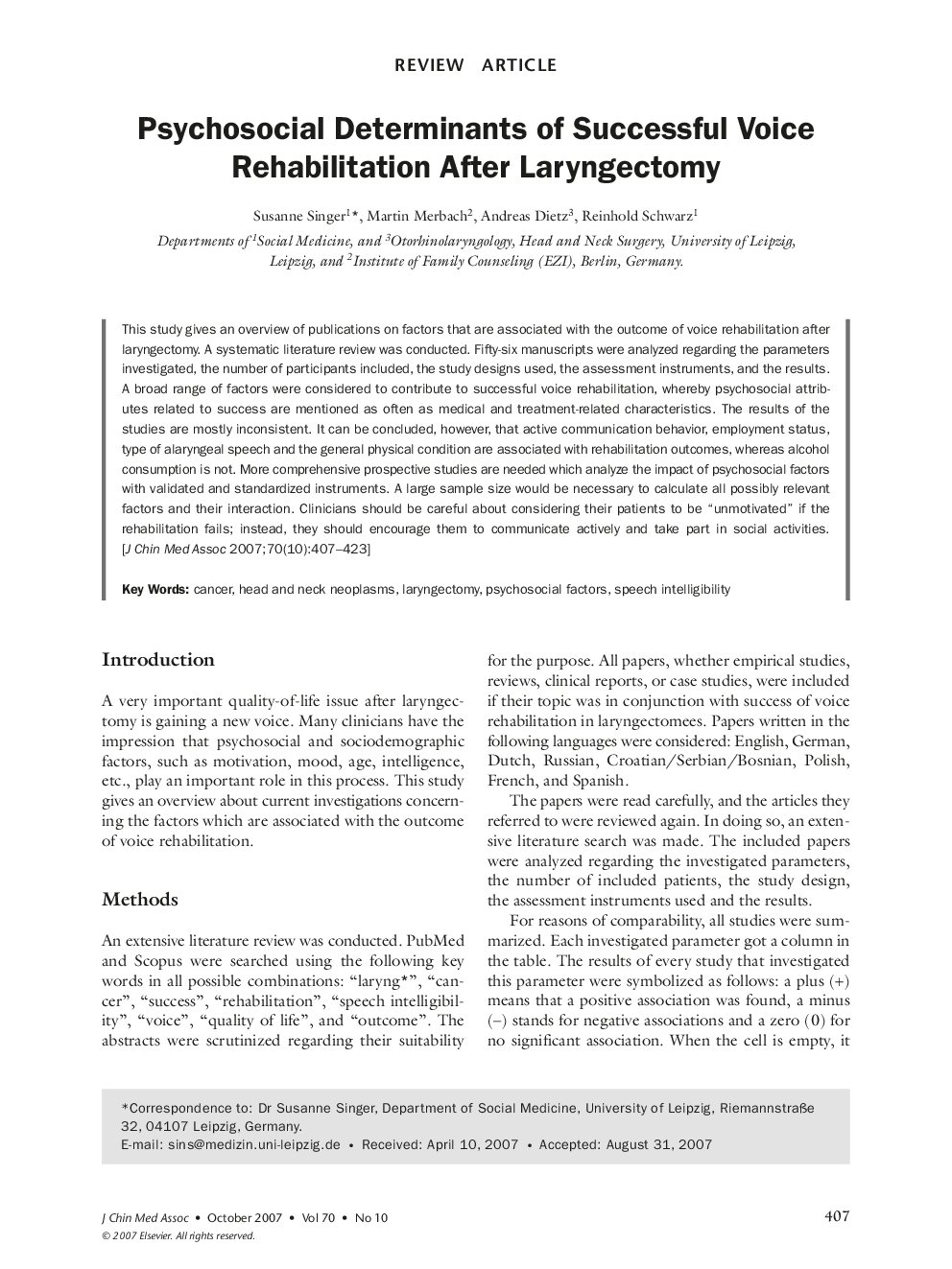 Psychosocial Determinants of Successful Voice Rehabilitation After Laryngectomy