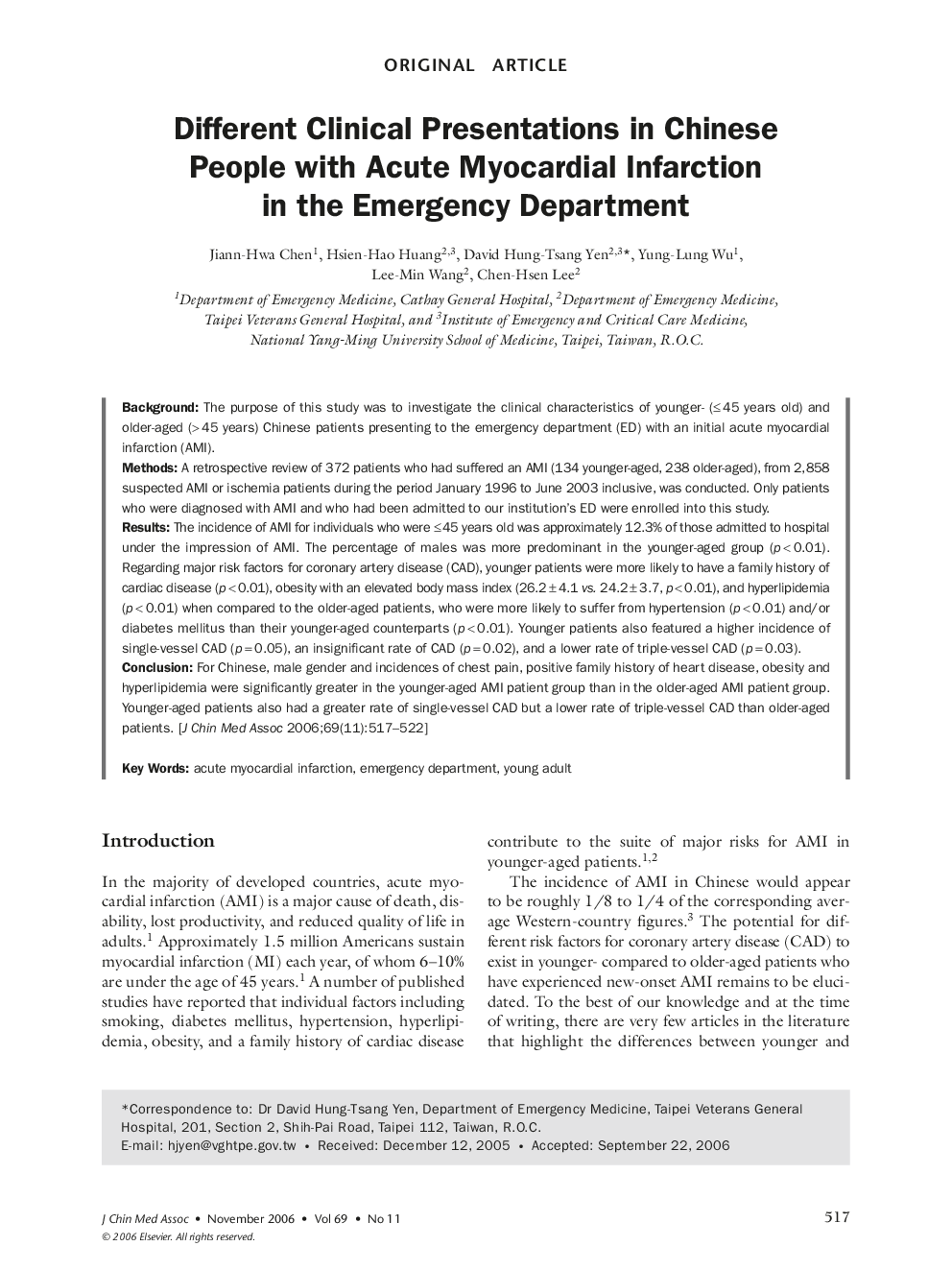 Different Clinical Presentations in Chinese People with Acute Myocardial Infarction in the Emergency Department