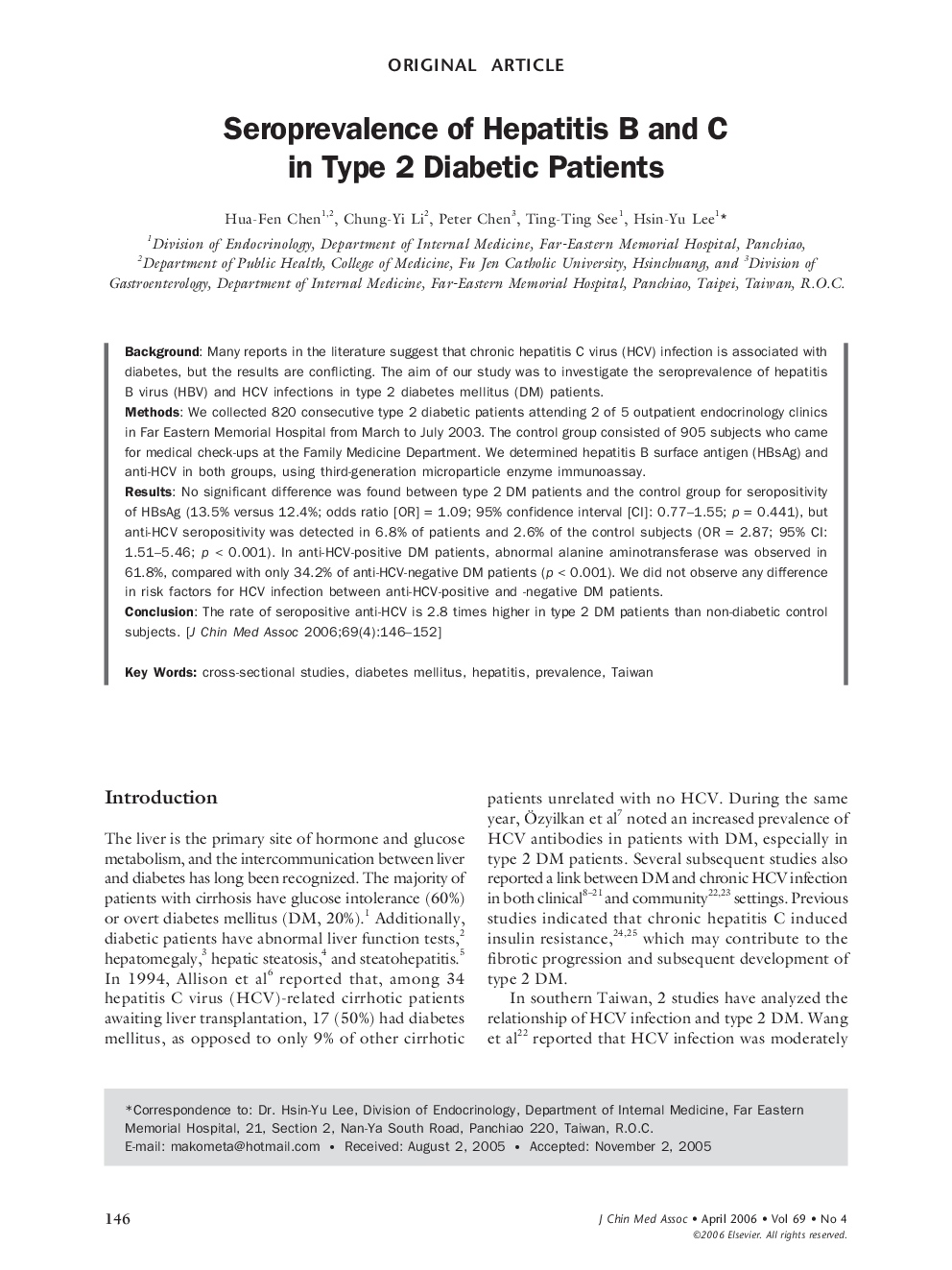 Seroprevalence of Hepatitis B and C in Type 2 Diabetic Patients