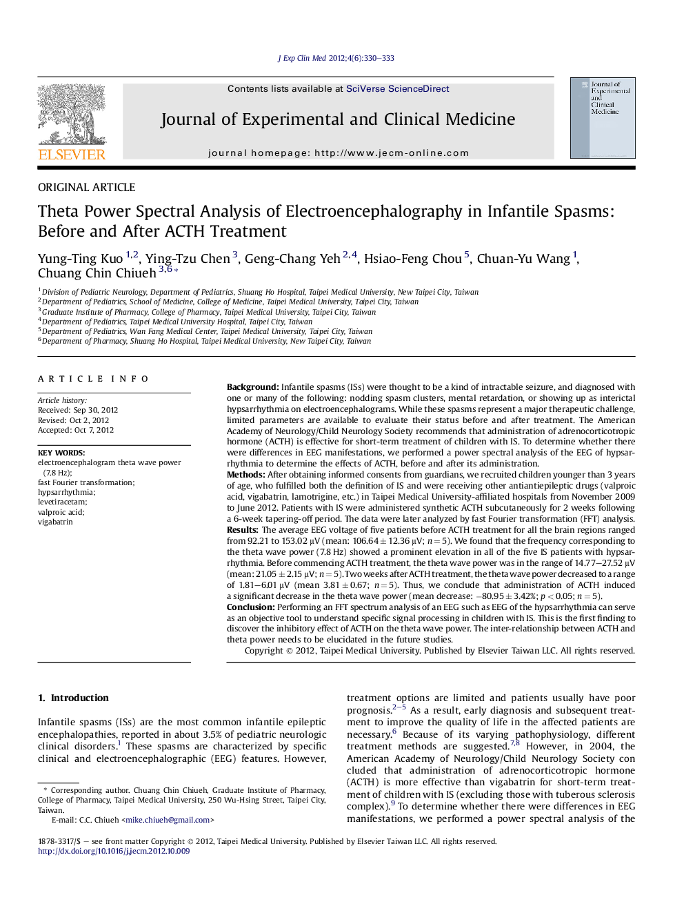 Theta Power Spectral Analysis of Electroencephalography in Infantile Spasms: Before and After ACTH Treatment