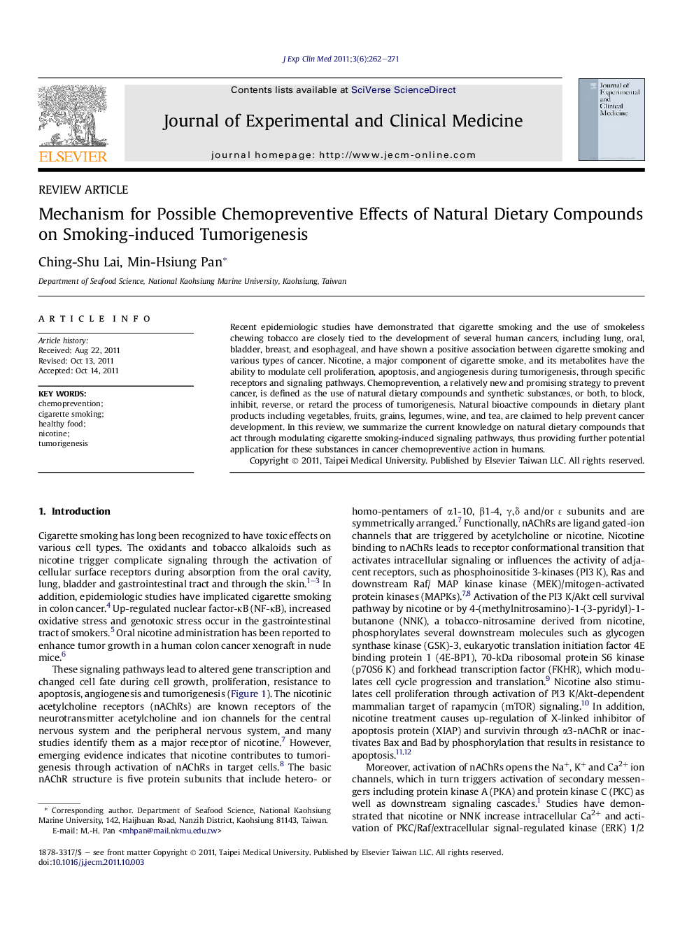 Mechanism for Possible Chemopreventive Effects of Natural Dietary Compounds on Smoking-induced Tumorigenesis