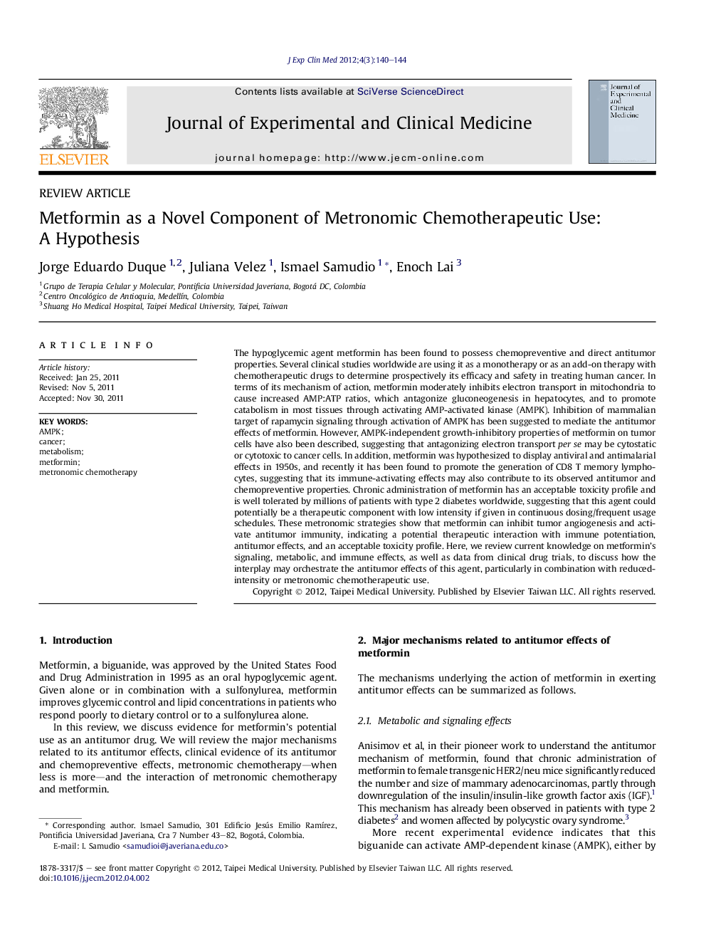 Metformin as a Novel Component of Metronomic Chemotherapeutic Use: A Hypothesis