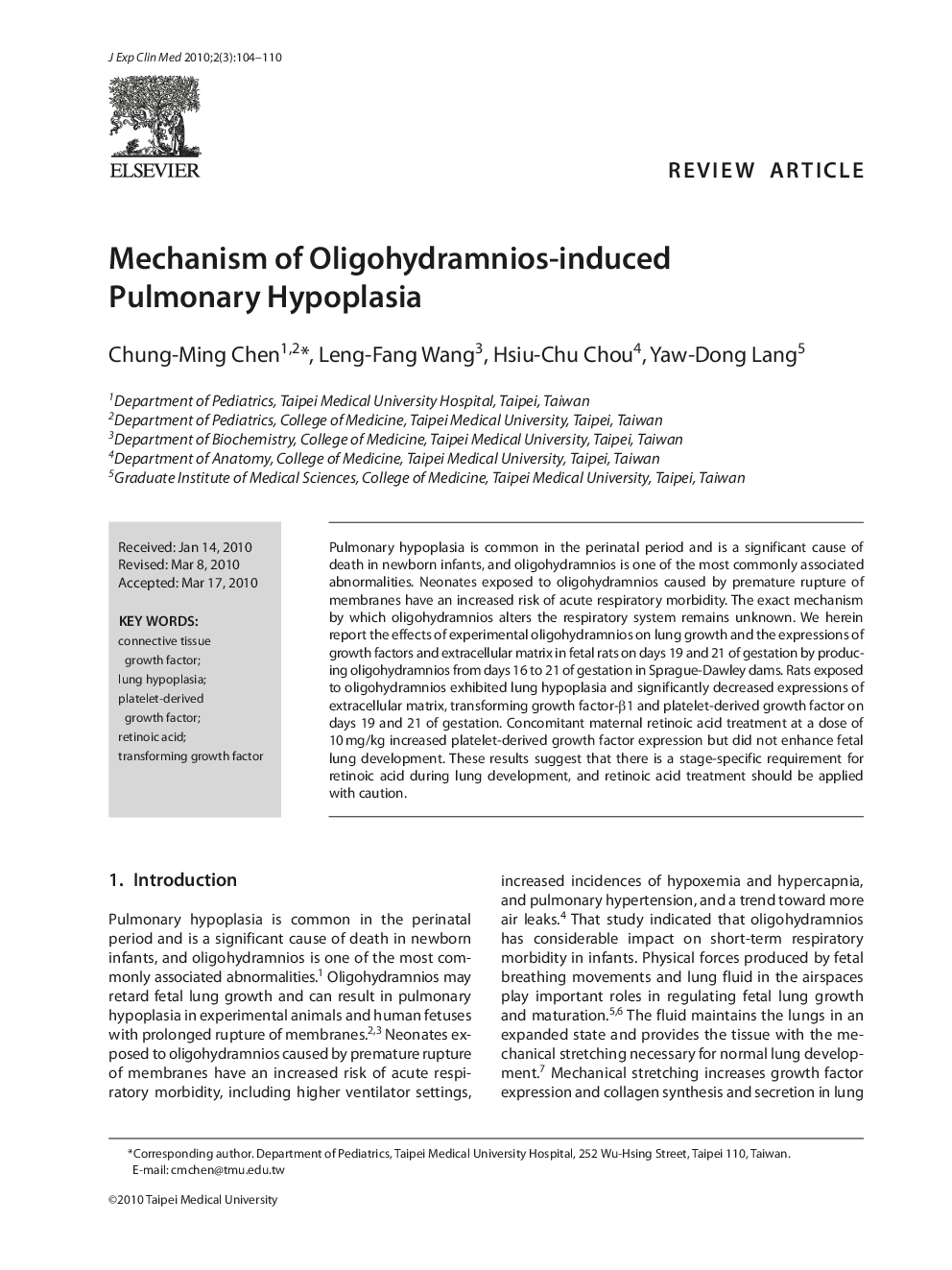 Mechanism of Oligohydramnios-induced Pulmonary Hypoplasia