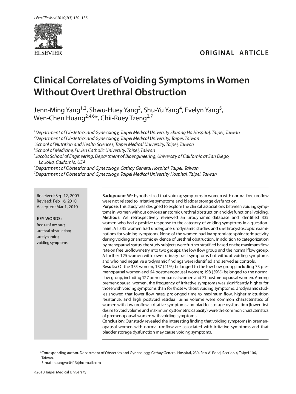 Clinical Correlates of Voiding Symptoms in Women Without Overt Urethral Obstruction