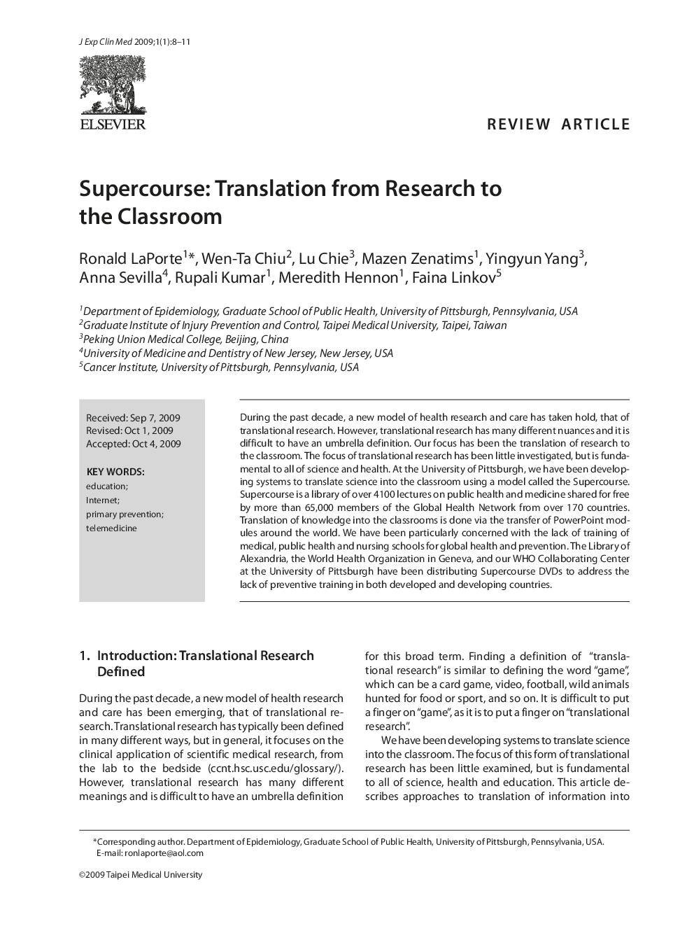 Supercourse: Translation from Research to the Classroom