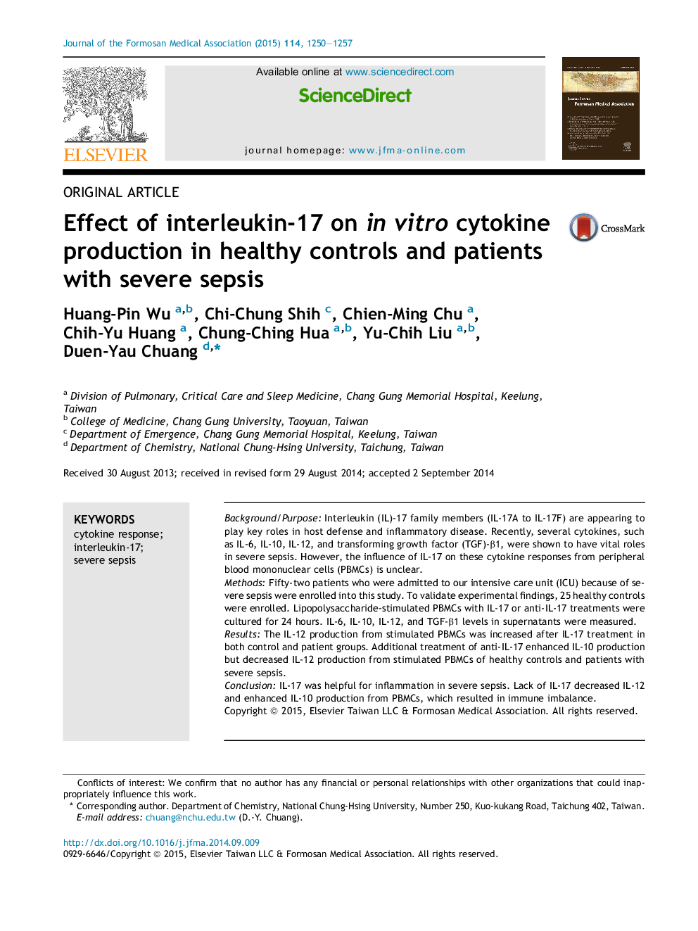 Effect of interleukin-17 on inÂ vitro cytokine production in healthy controls and patients with severe sepsis