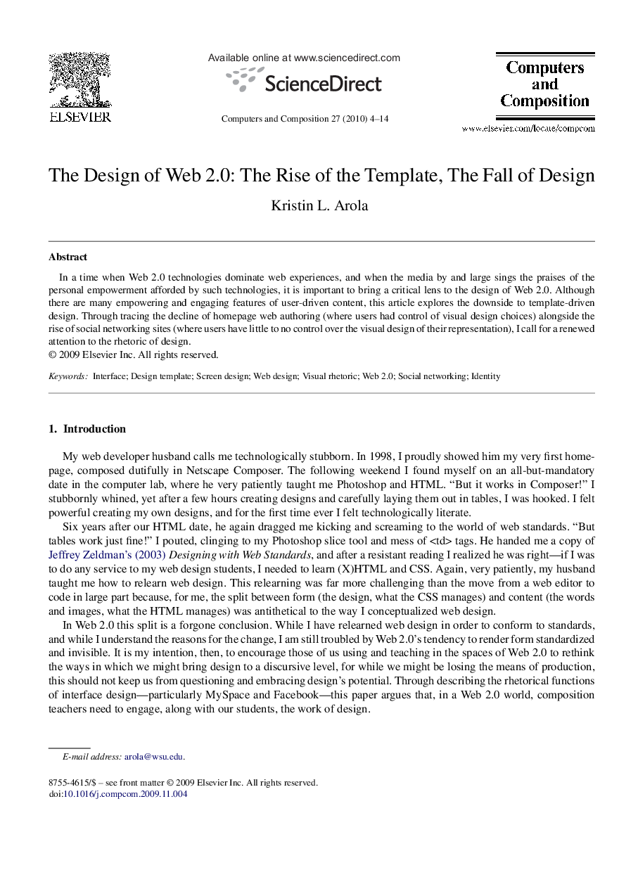 The Design of Web 2.0: The Rise of the Template, The Fall of Design