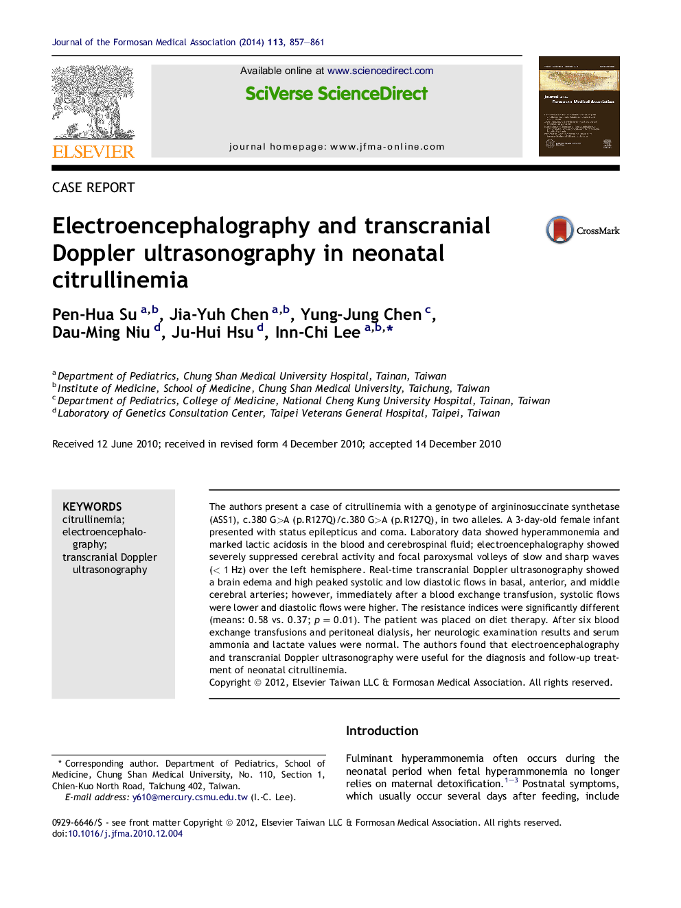 Electroencephalography and transcranial Doppler ultrasonography in neonatal citrullinemia