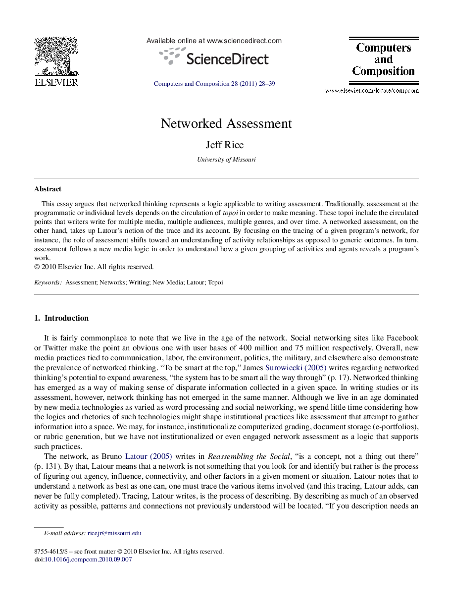 عکس صفحه اول مقاله: Networked Assessment Networked Assessment