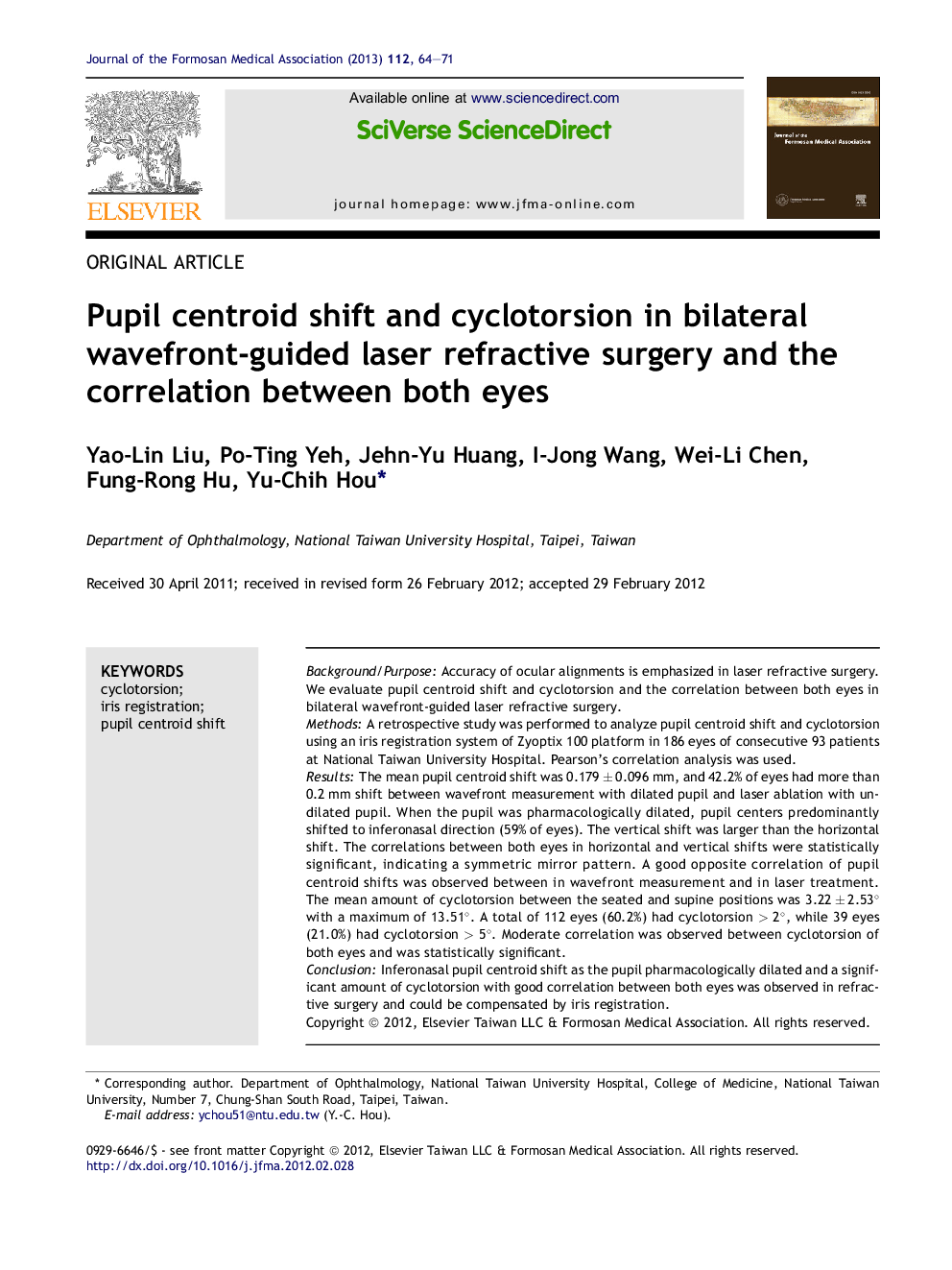 Pupil centroid shift and cyclotorsion in bilateral wavefront-guided laser refractive surgery and the correlation between both eyes