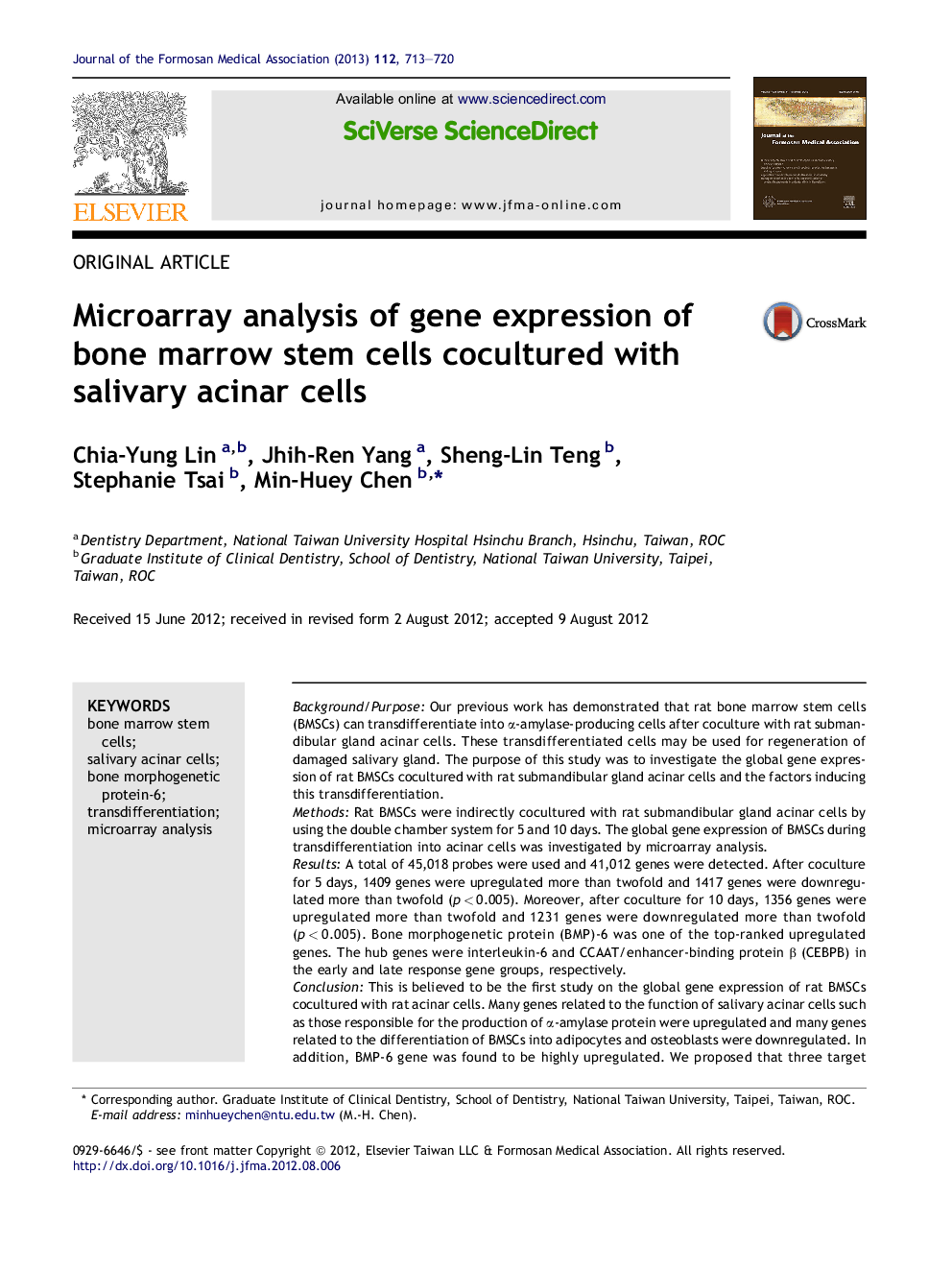 Microarray analysis of gene expression of bone marrow stem cells cocultured with salivary acinar cells