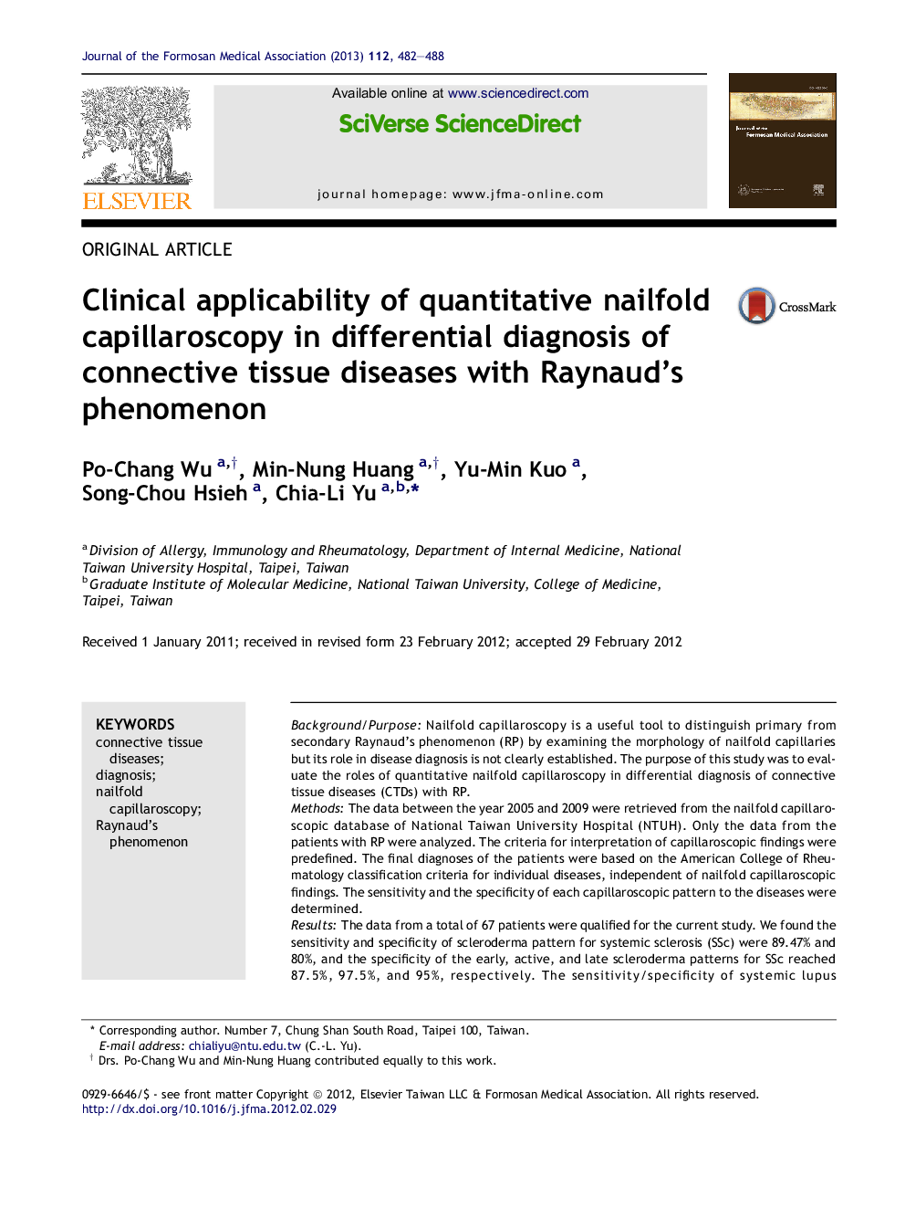 Clinical applicability of quantitative nailfold capillaroscopy in differential diagnosis of connective tissue diseases with Raynaud's phenomenon