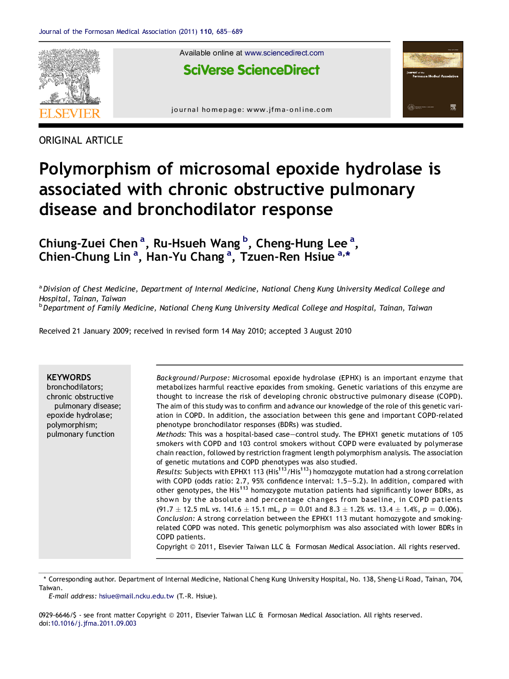 Polymorphism of microsomal epoxide hydrolase is associated with chronic obstructive pulmonary disease and bronchodilator response