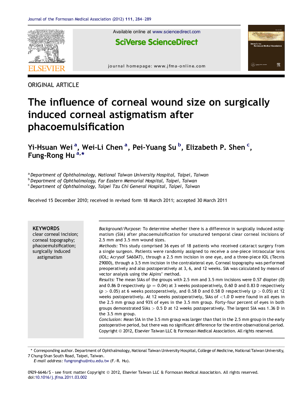 The influence of corneal wound size on surgically induced corneal astigmatism after phacoemulsification