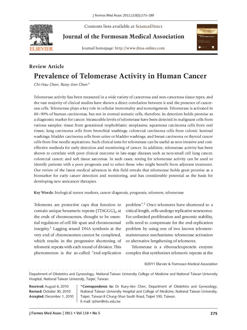 Prevalence of Telomerase Activity in Human Cancer