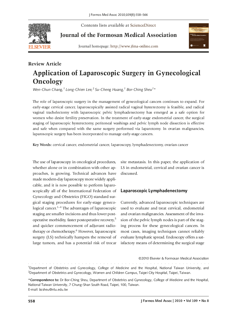 Application of Laparoscopic Surgery in Gynecological Oncology