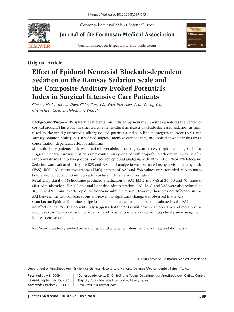 Effect of Epidural Neuraxial Blockade-dependent Sedation on the Ramsay Sedation Scale and the Composite Auditory Evoked Potentials Index in Surgical Intensive Care Patients