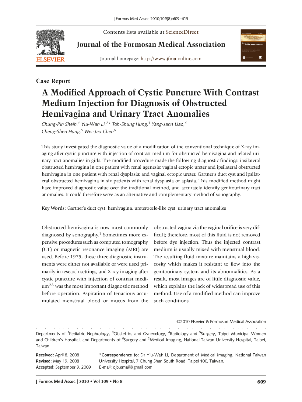 A Modified Approach of Cystic Puncture With Contrast Medium Injection for Diagnosis of Obstructed Hemivagina and Urinary Tract Anomalies