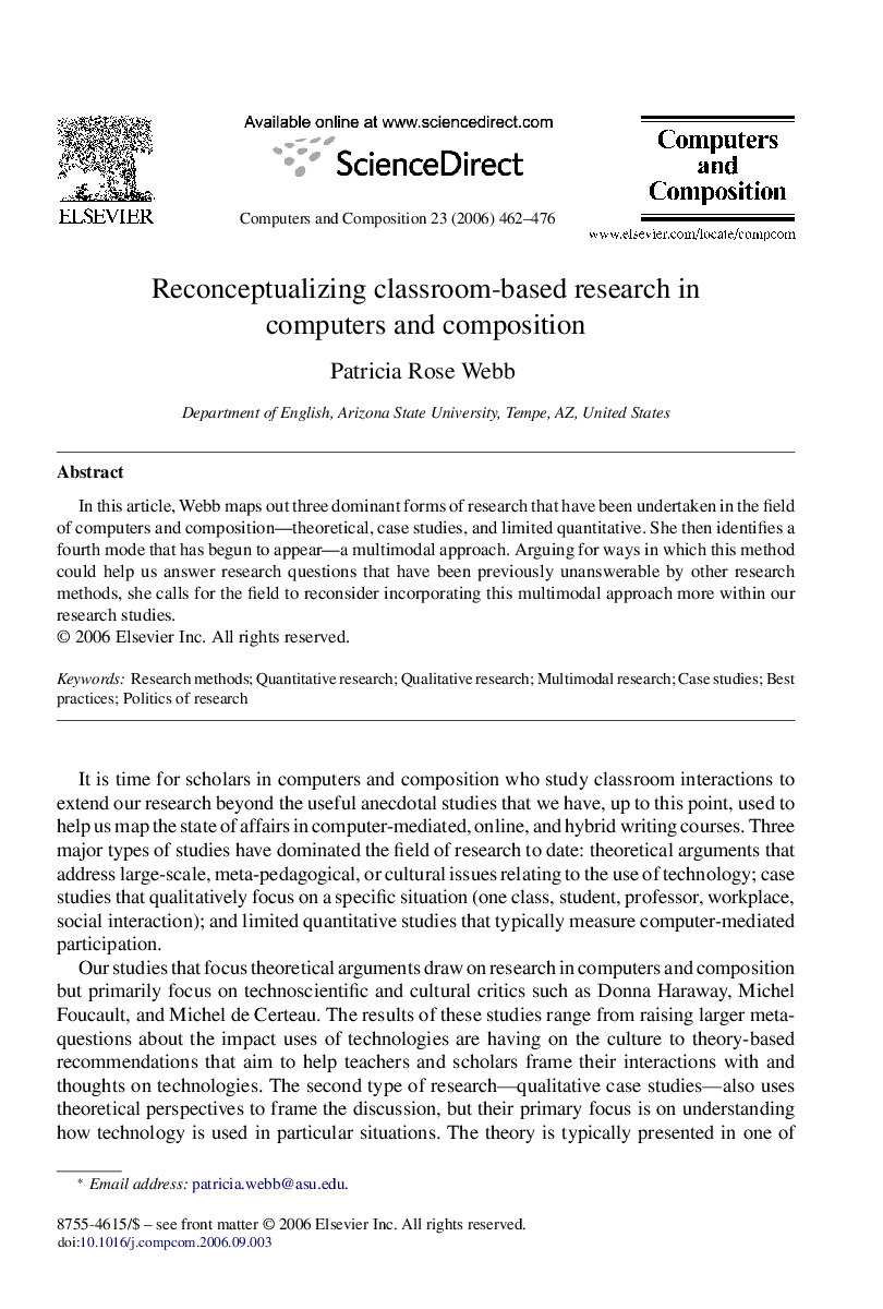 Reconceptualizing classroom-based research in computers and composition