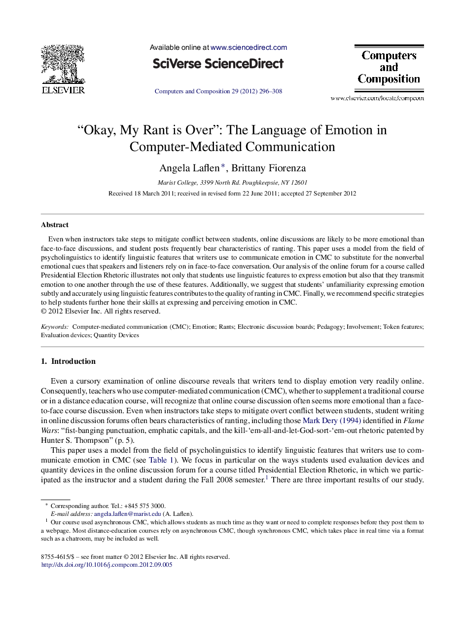 “Okay, My Rant is Over”: The Language of Emotion in Computer-Mediated Communication