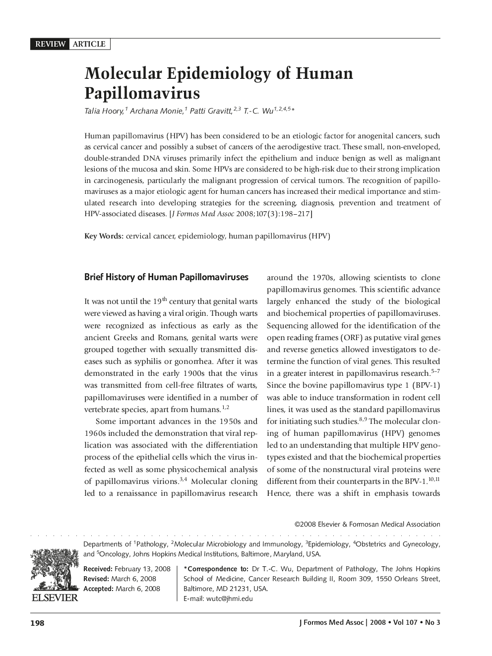عکس صفحه اول مقاله: Molecular Epidemiology of Human Papillomavirus Molecular Epidemiology of Human Papillomavirus