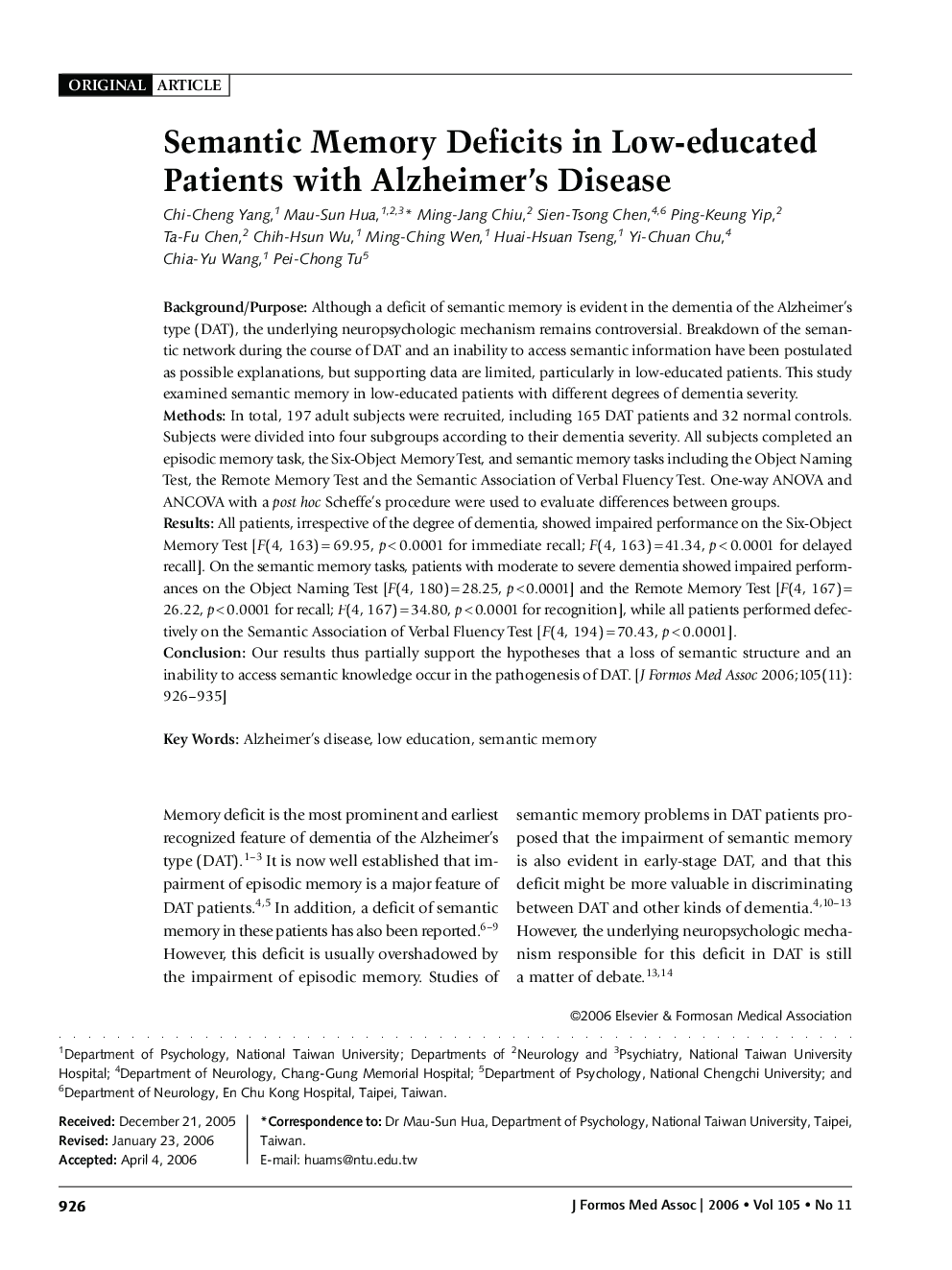 Semantic Memory Deficits in Low-educated Patients with Alzheimer's Disease