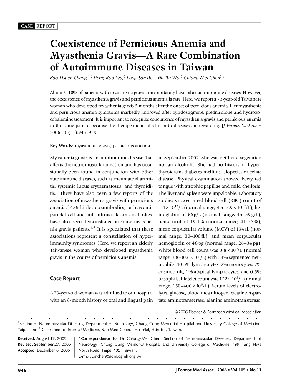 Coexistence of Pernicious Anemia and Myasthenia Gravis—A Rare Combination of Autoimmune Diseases in Taiwan