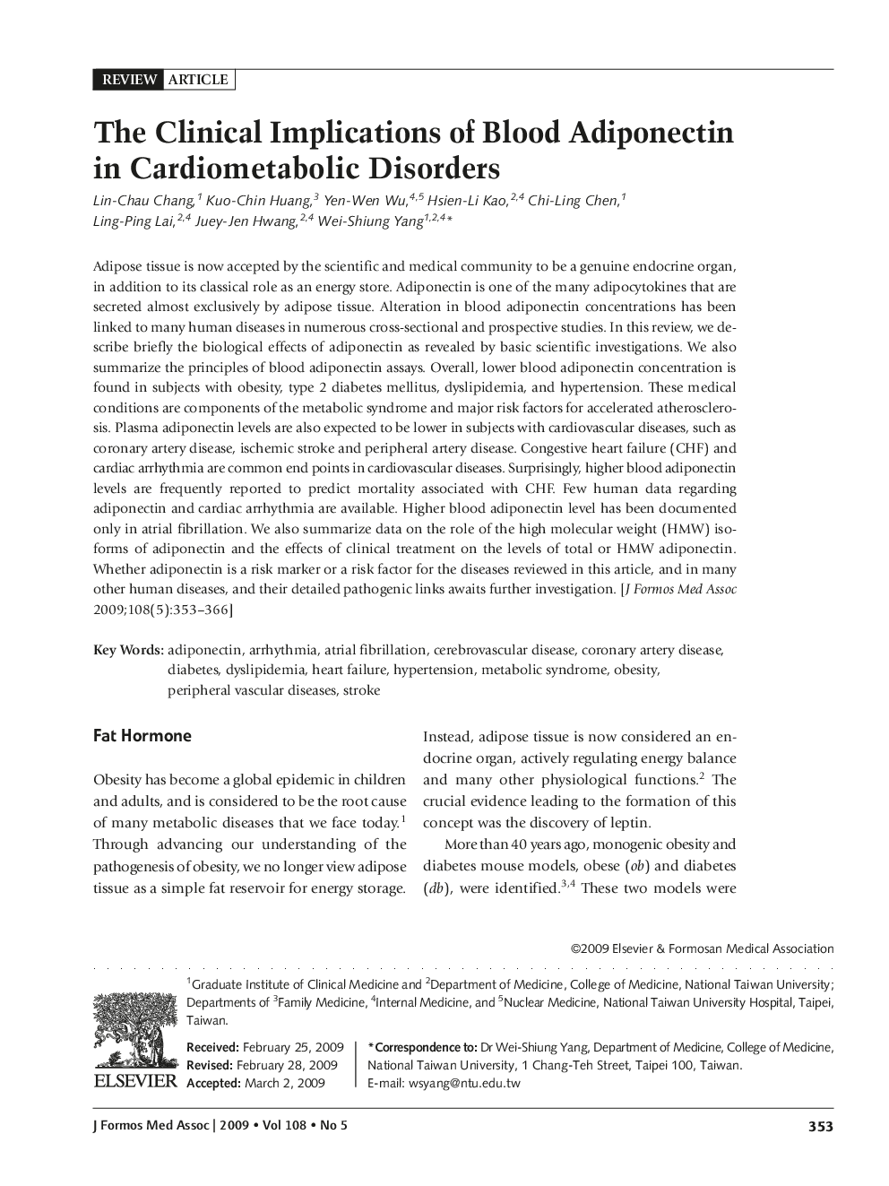 The Clinical Implications of Blood Adiponectin in Cardiometabolic Disorders