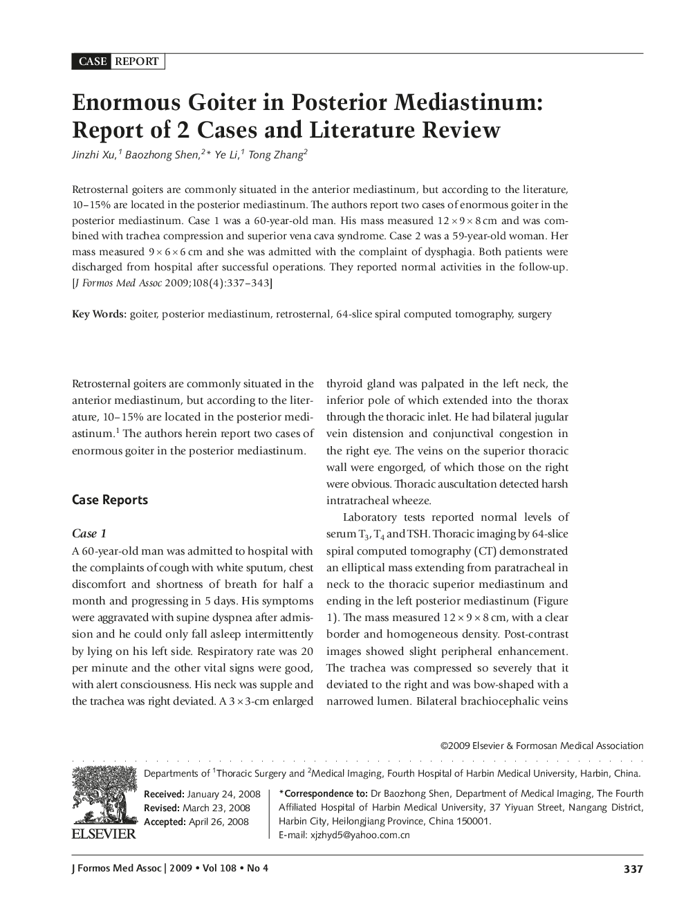 Enormous Goiter in Posterior Mediastinum: Report of 2 Cases and Literature Review