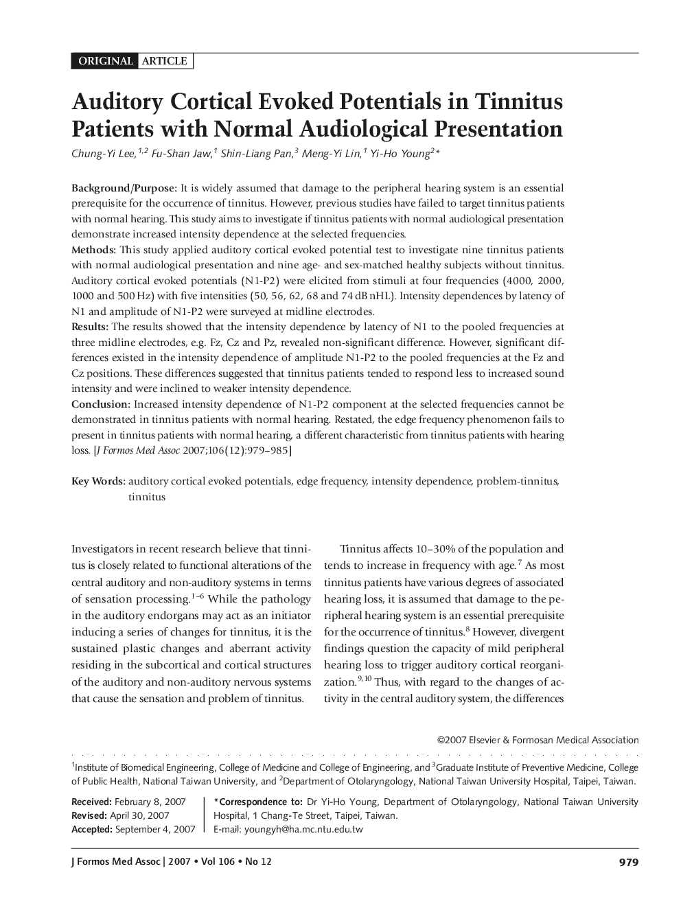 Auditory Cortical Evoked Potentials in Tinnitus Patients with Normal Audiological Presentation