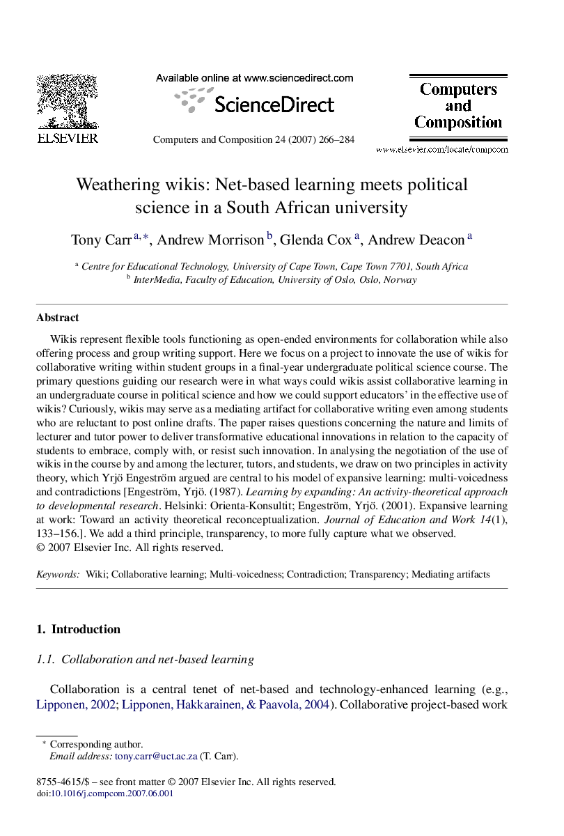 Weathering wikis: Net-based learning meets political science in a South African university