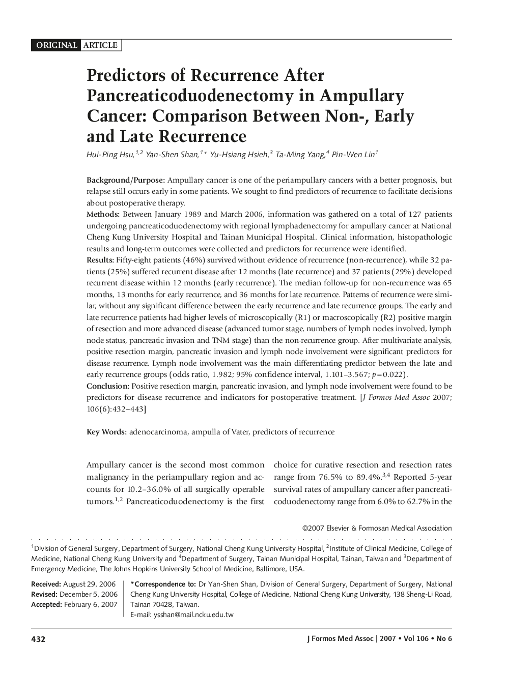 Predictors of Recurrence After Pancreaticoduodenectomy in Ampullary Cancer: Comparison Between Non-, Early and Late Recurrence