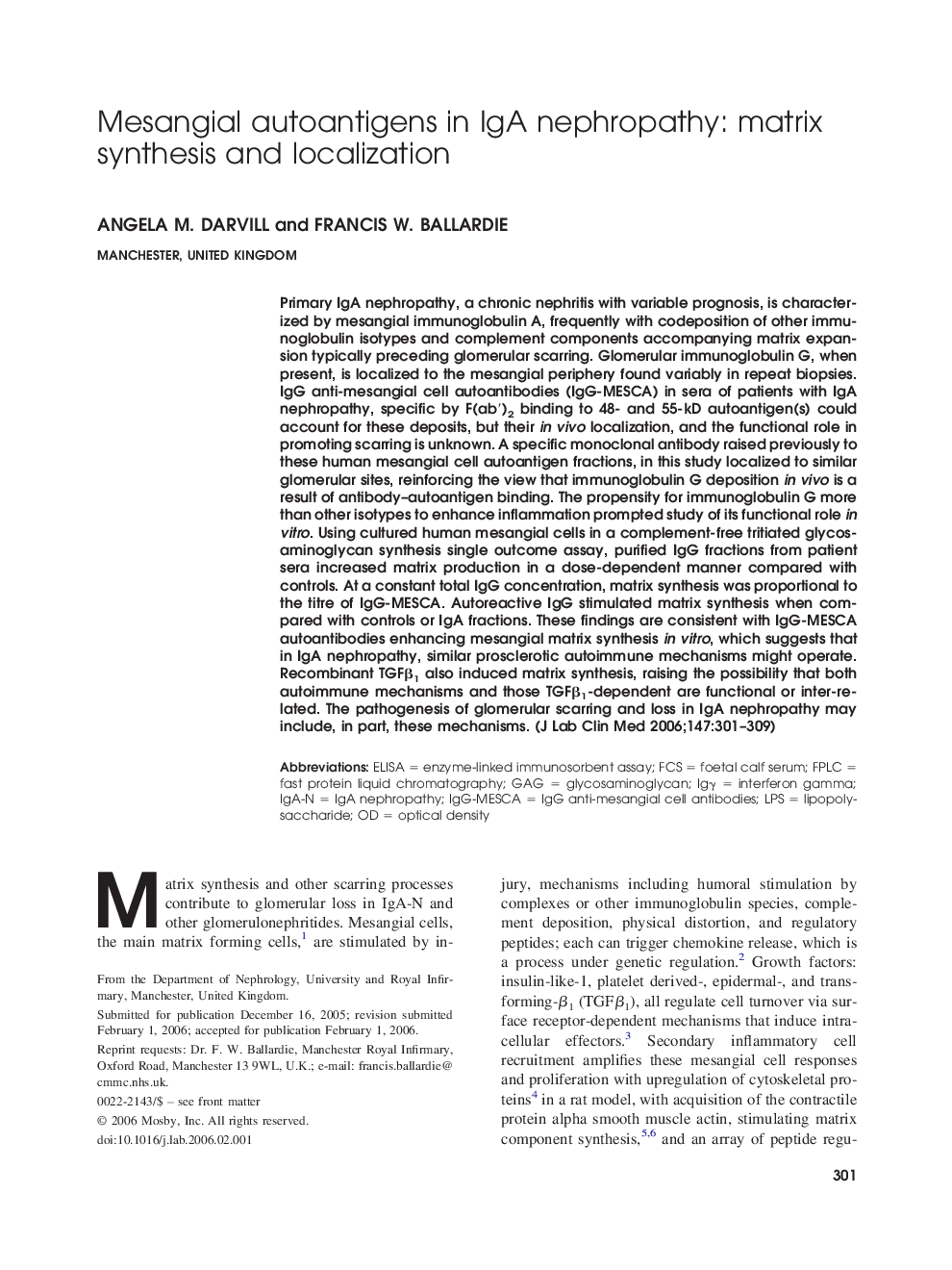 Mesangial autoantigens in IgA nephropathy: matrix synthesis and localization