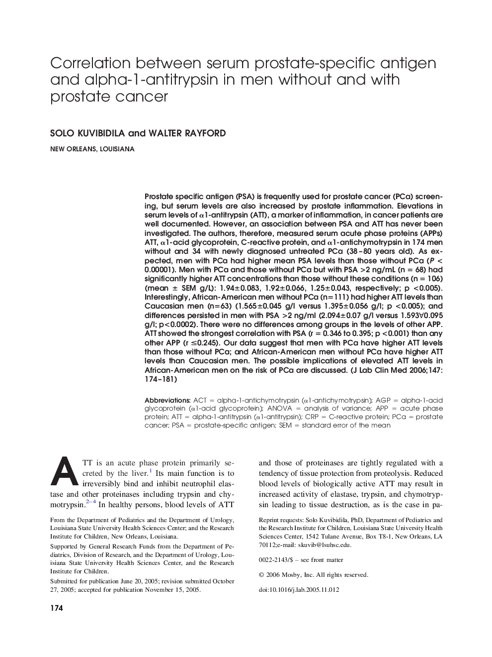 عکس صفحه اول مقاله: Correlation between serum prostate-specific antigen and alpha-1-antitrypsin in men without and with prostate cancer Correlation between serum prostate-specific antigen and alpha-1-antitrypsin in men without and with prostate cancer