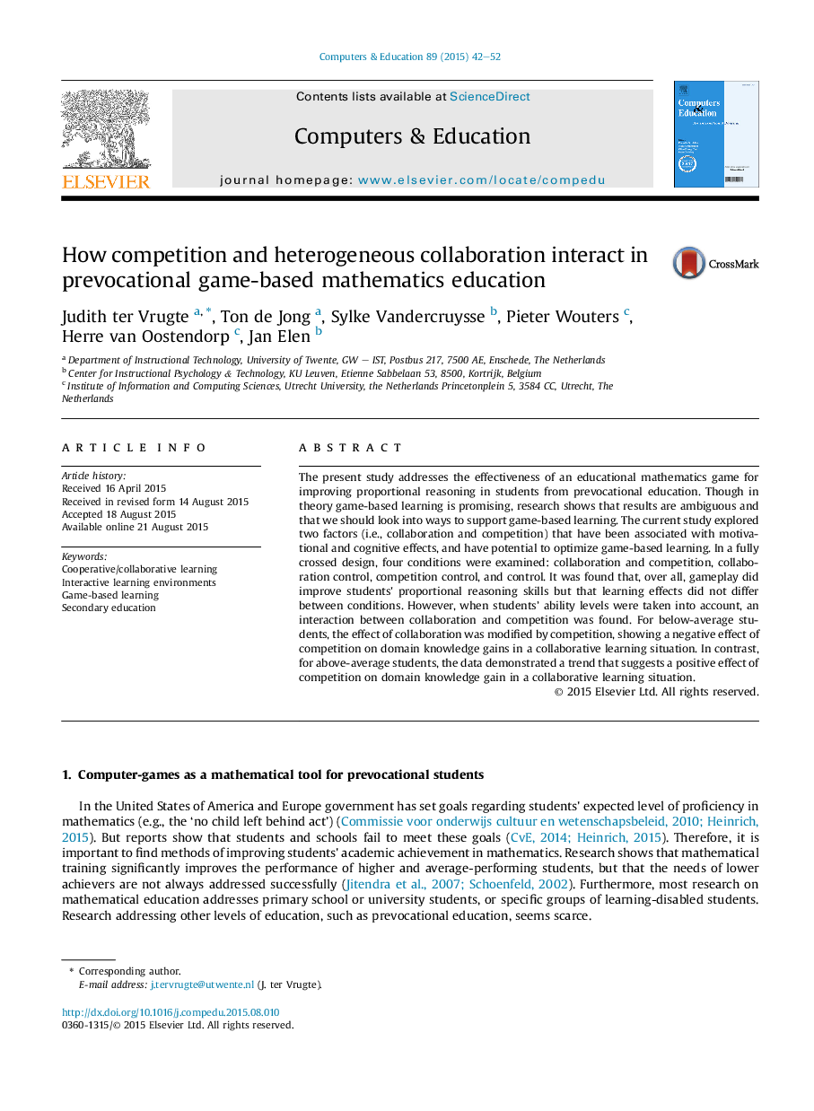 How competition and heterogeneous collaboration interact in prevocational game-based mathematics education