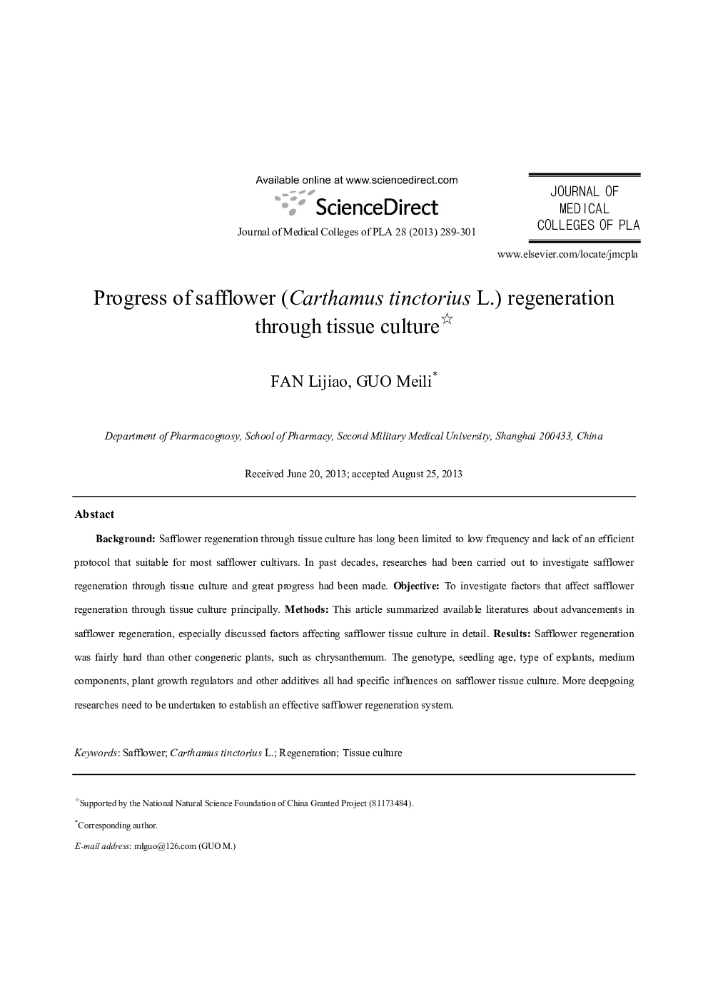 Progress of safflower (Carthamus tinctorius L.) regeneration through tissue culture 