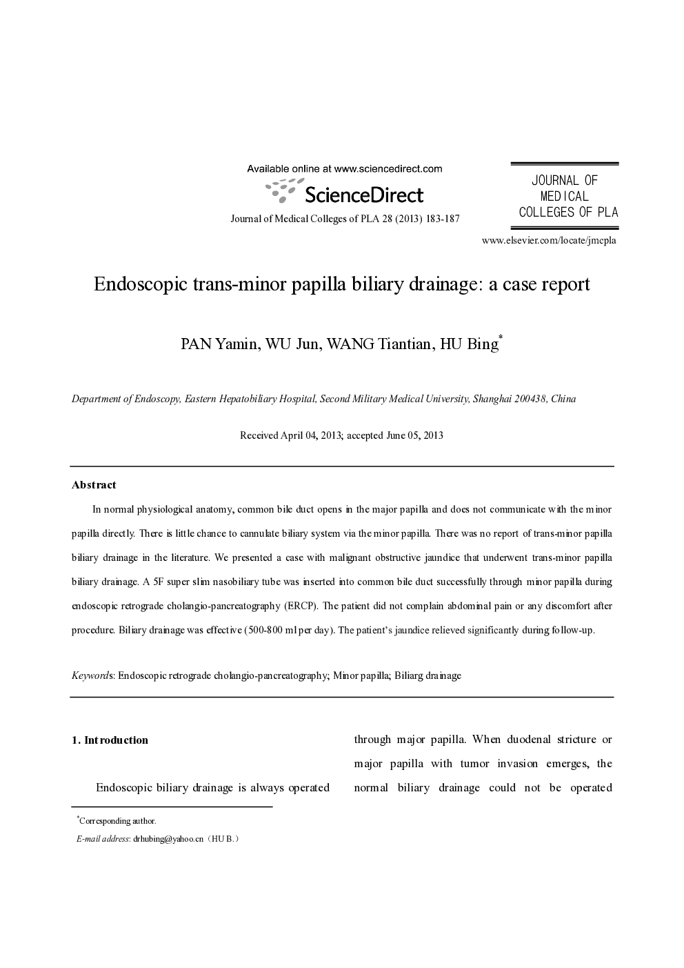 Endoscopic trans-minor papilla biliary drainage: a case report