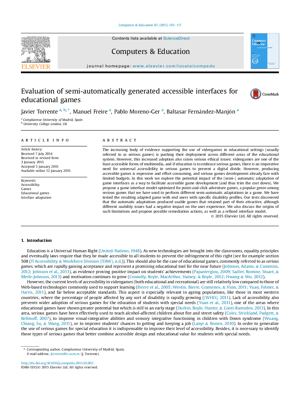 Evaluation of semi-automatically generated accessible interfaces for educational games