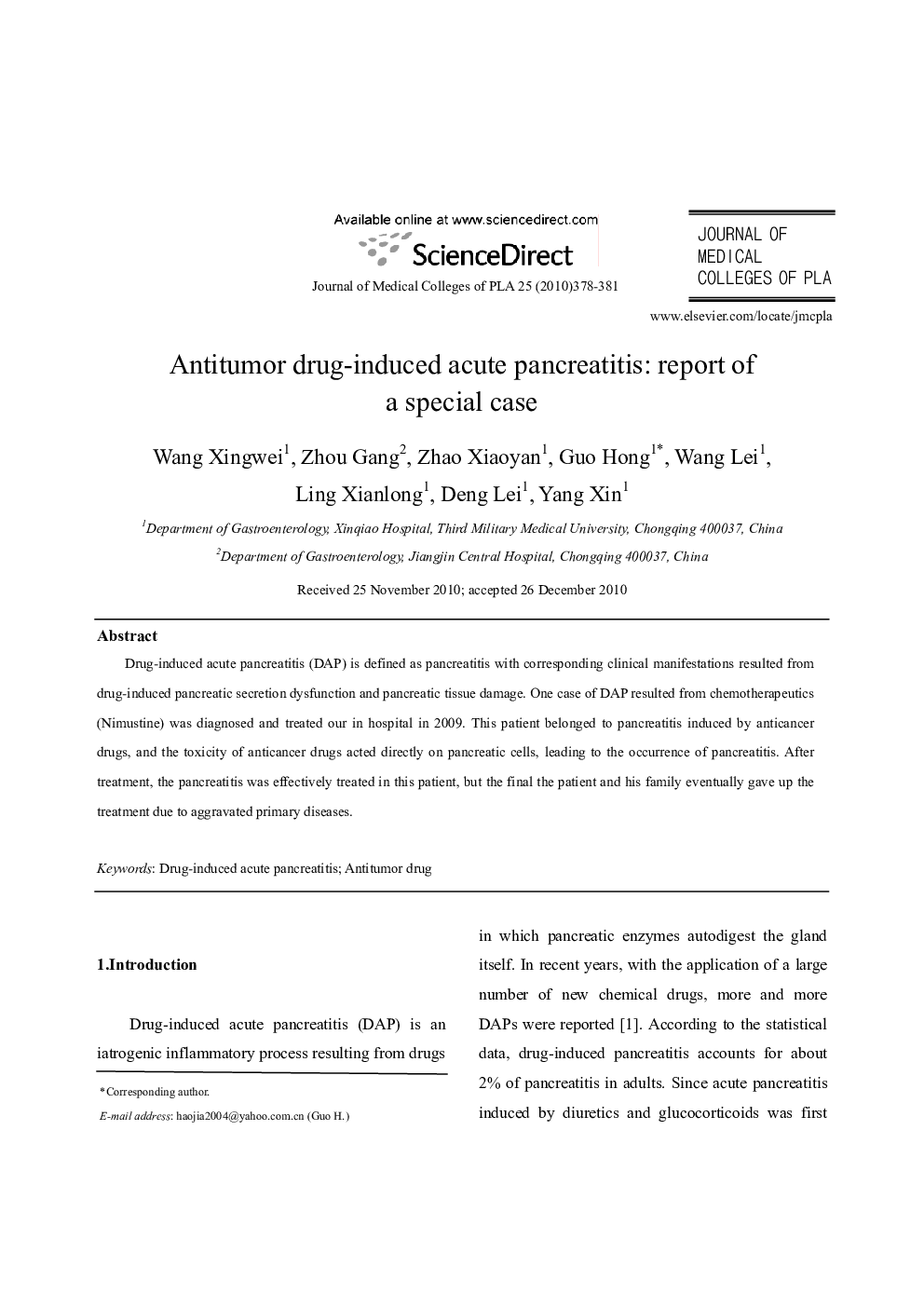 Antitumor drug-induced acute pancreatitis: Report of a special case