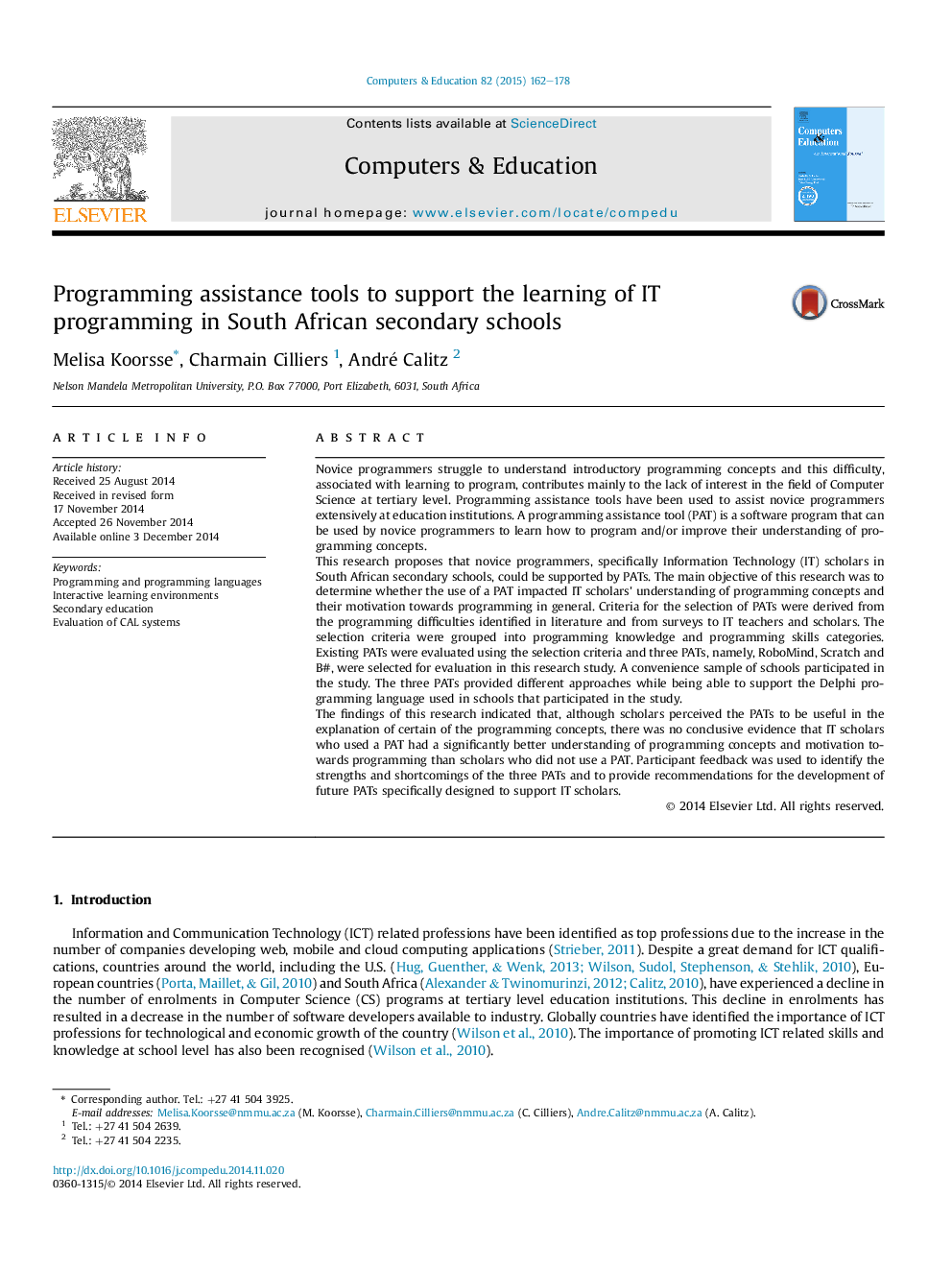 Programming assistance tools to support the learning of IT programming in South African secondary schools