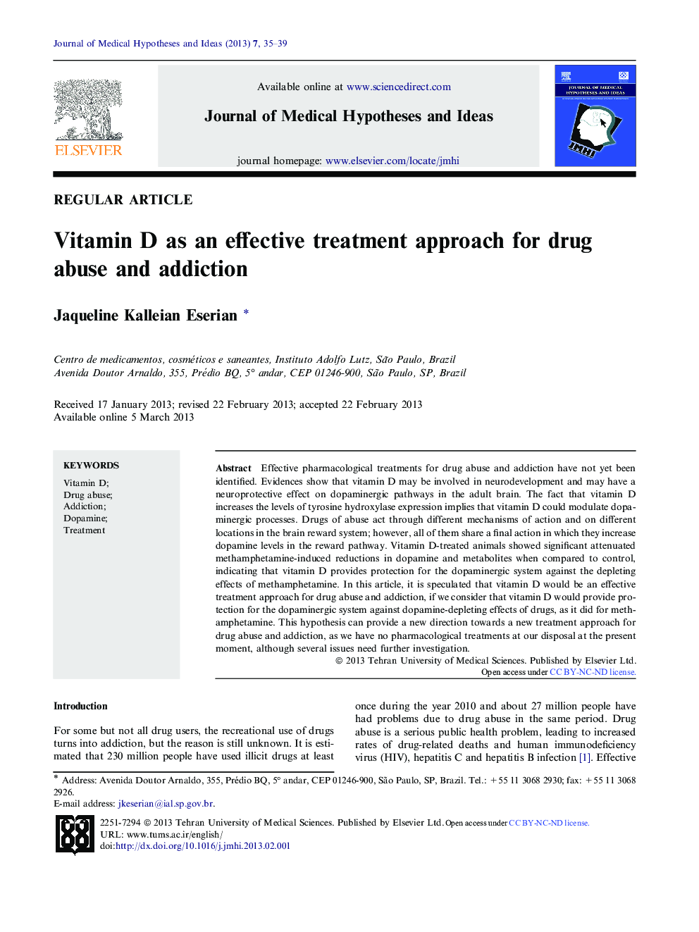 Vitamin D as an effective treatment approach for drug abuse and addiction 