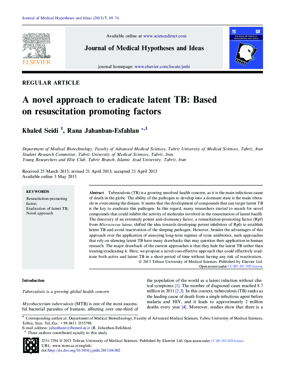A novel approach to eradicate latent TB: Based on resuscitation promoting factors 
