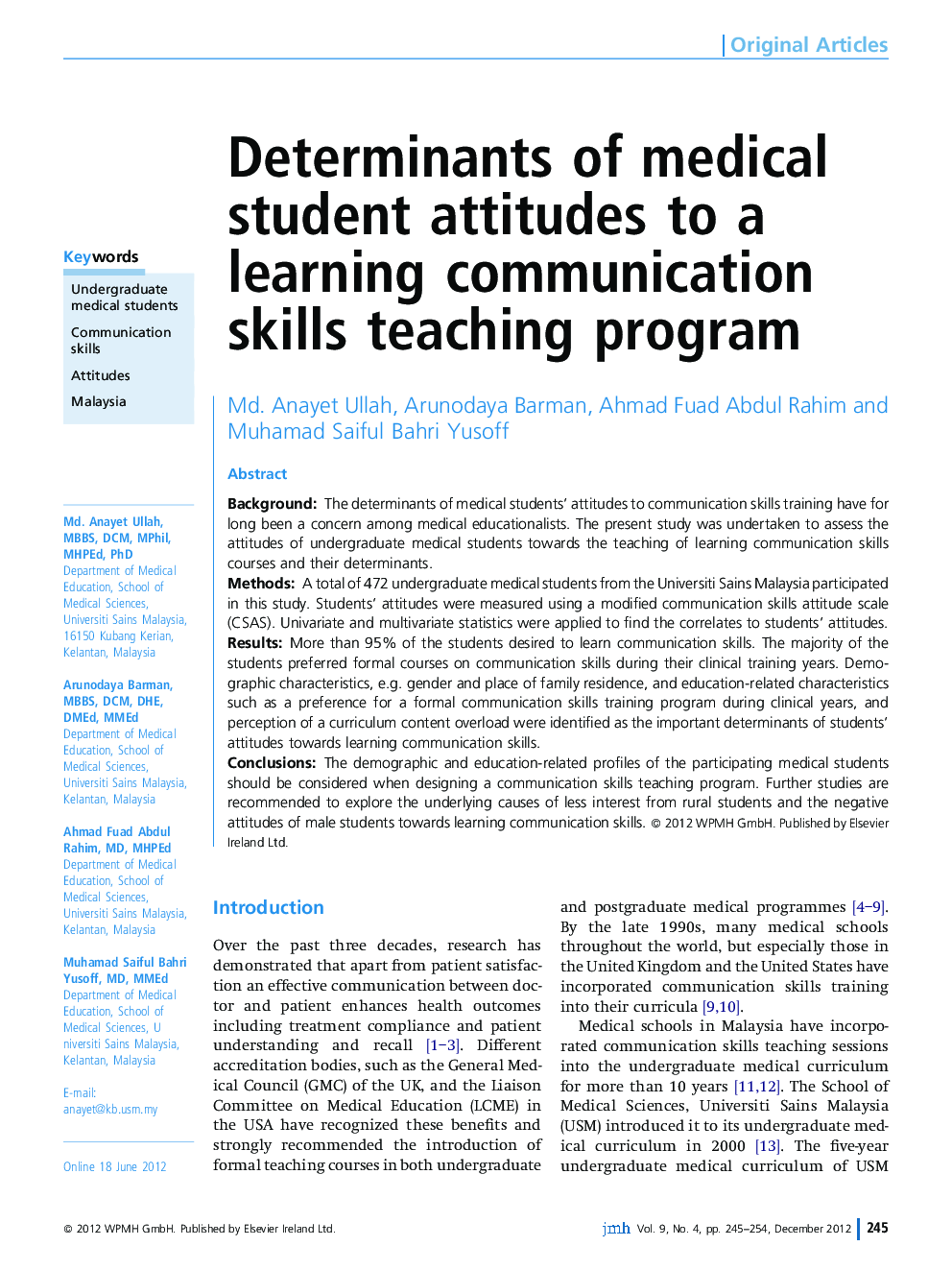 Determinants of medical student attitudes to a learning communication skills teaching program