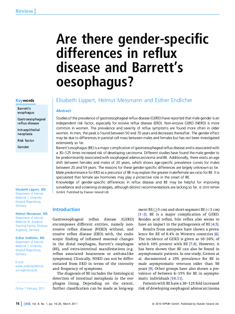 Are there gender-specific differences in reflux disease and Barrett's oesophagus?